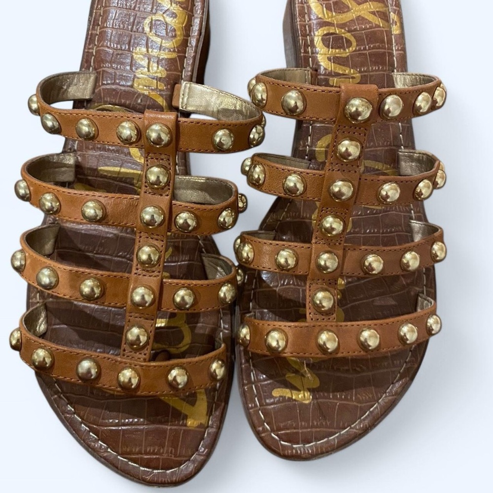 Sam Edelman Brown and Gold Studded Sandals